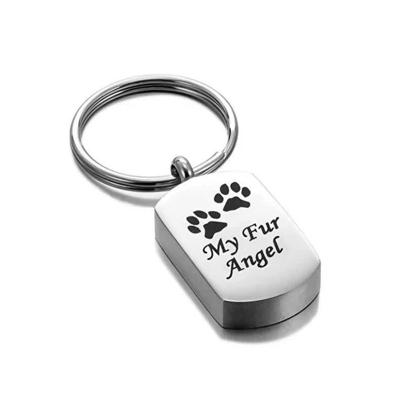 Customized Stainless Steel Dogs Cats Bone Ash Keepsake pet keychain Cremation keyring for Pets Owner Memorial Dropshiping