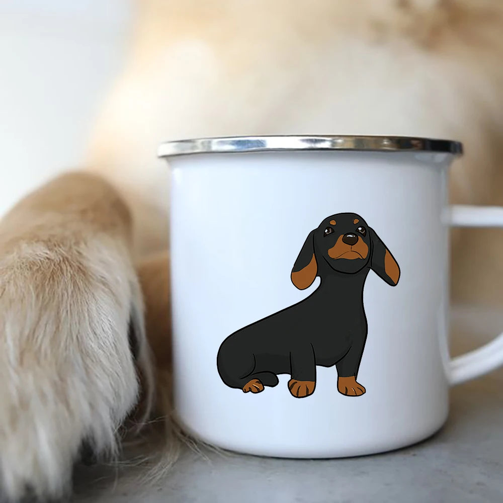 I Love Dachshunds Dog Enamel Coffee Mugs Camping Picnic Bonfire Party Beer Drink Juice Cola Cups Outdoor Travel Cocoa Water Mug