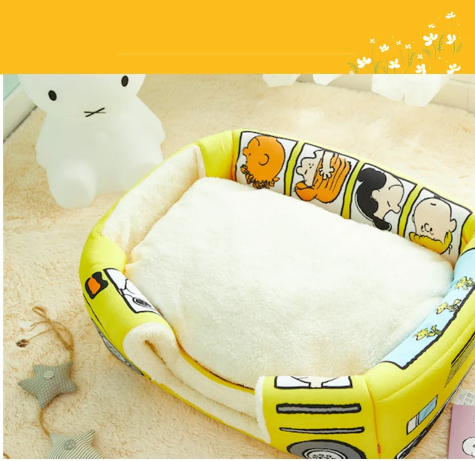 the DOG BUS - Foldable Pet House 2-in-1 Bed for Cat and Small Dogs, Warm Puppy Pads Removable Sofa, Washable Sleeping Kennel, Nest Products Winter