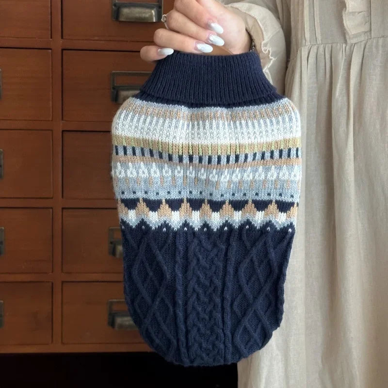 Christmas Dog Sweater Winter Wear, Beige Green Stripe Knitted Pet Clothes, Warm Cozy Festive Apparel for Small Medium Puppies