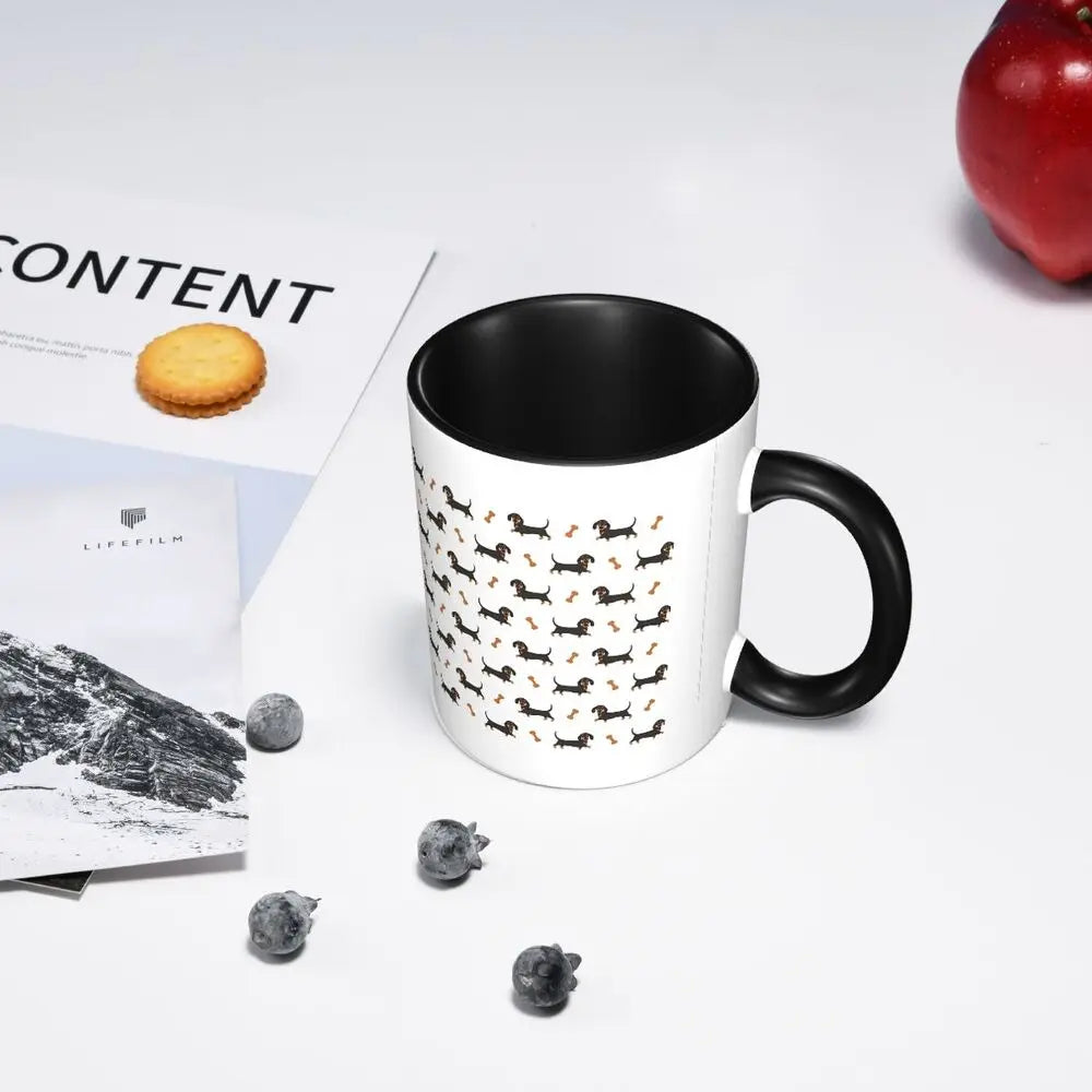 the DAPPERDACH COFFEE CUP - Black and Tan Dachshund Sausage Dog Mug, Funny Ceramic Coffee Cups/Tea Mugs, Milk Cup, Drinkware, Gift for Woman/Man