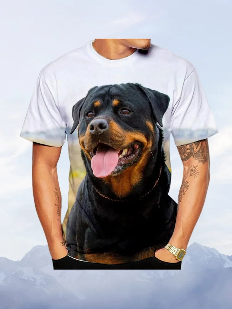 the ROTTWEILER - Cute Pet Dog Summer Men's T-Shirt, 3D Rottweiler Fashion Print Short Sleeve Outdoor Casual Tee, Loose Comfortable Men's Clothing