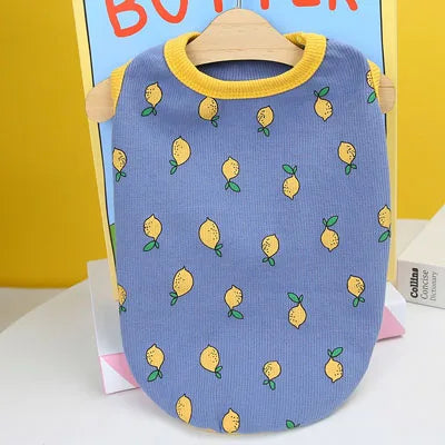 Lemon Pattern Dog Vest Shirt Pet Clothes Beige Blue Costume Sleeveless Hoodies Vests For Small Dogs Chiwawa Puppy Sweatshirt XXL