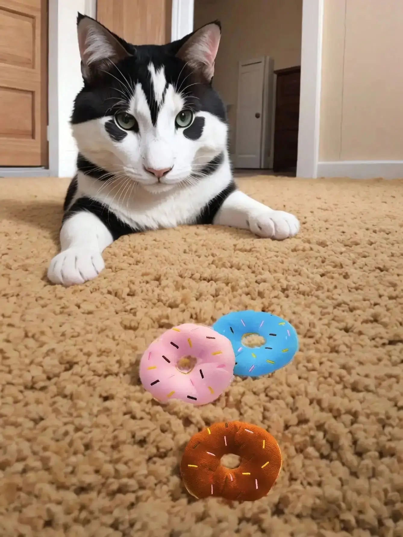the BARKNUT PLUSH DONUT - 1 Plush Donut Pet Toy, Interactive Toy for Gnawing and Playing, Teddy Dog/Cat Love It