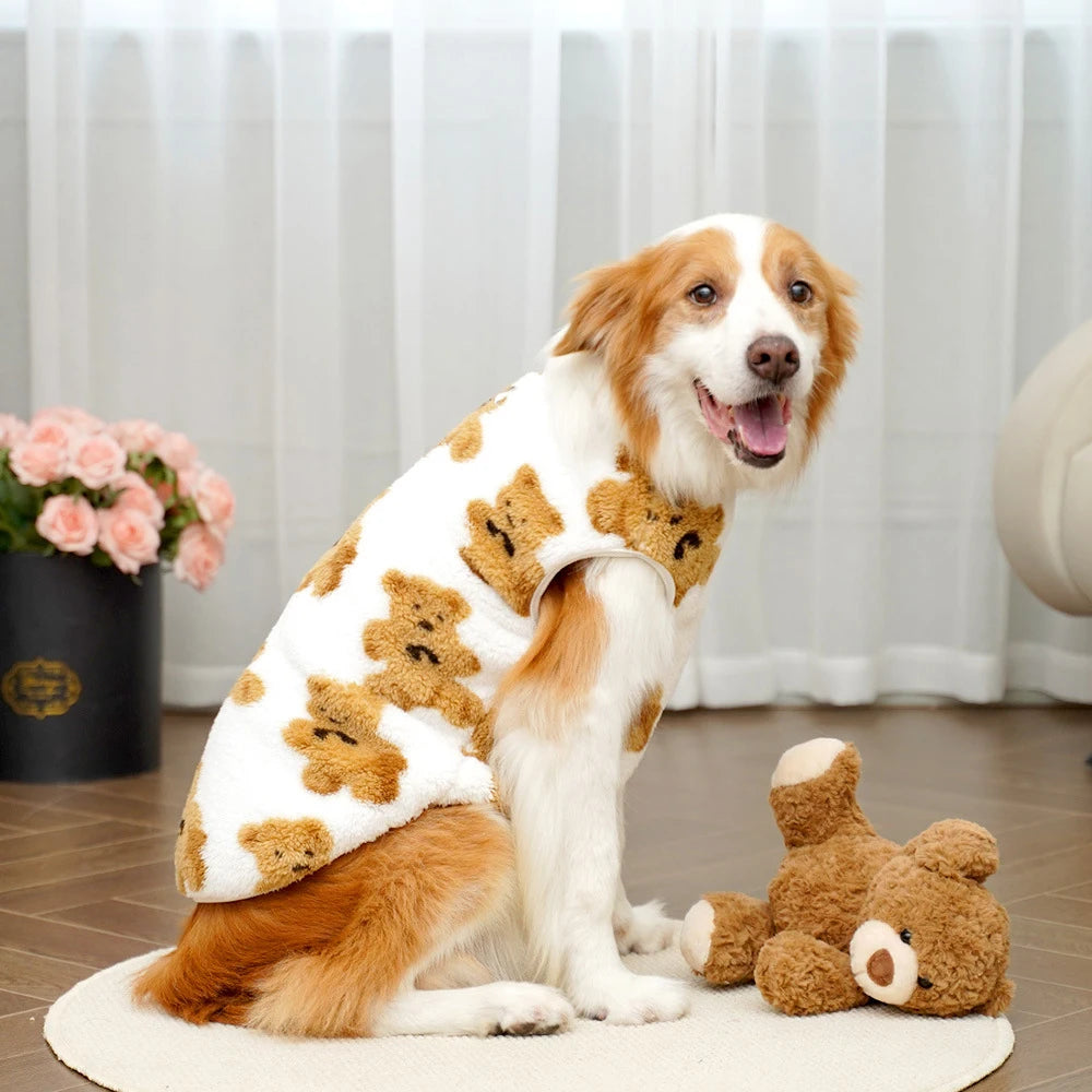 Winter Big Dog Pajamas Cute Bear Pattern Dog Sweater for Large Dogs 3XL-9XL Plush Jacket for Labrador Fleece Warm Pet Pullover
