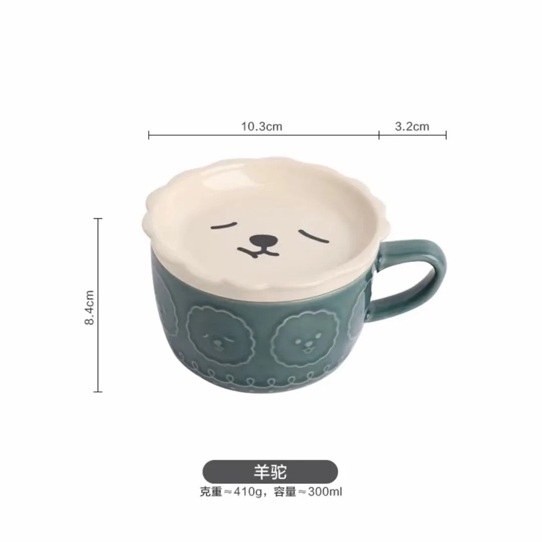 the PAWBREW SHIBA CUP - 220ML Mug Japanese Shiba Inu Ceramic Coffee Cup Saucer, Cartoon Animal Breakfast Milk Cup, Embossed Coffee Cup, Afternoon Teacup with Lid