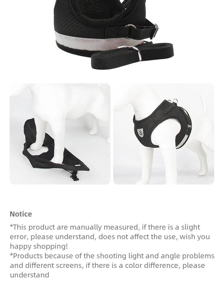 Pet Leash Undershirt Harnesses Mesh Breathable Adjustable Easy Control Reflective Undershirt Dog Harness Collar