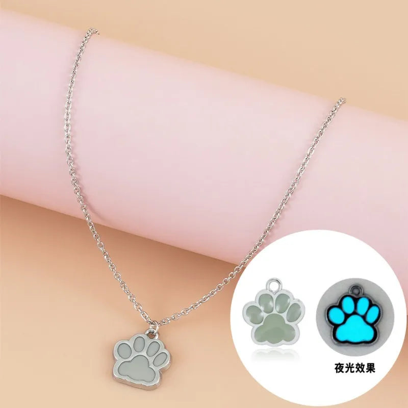 Luminous Dog Cat Paw Keychain Creative Green Blue Glow In Dark Key Ring Bag Accessories For Holder Bag Charm For Women