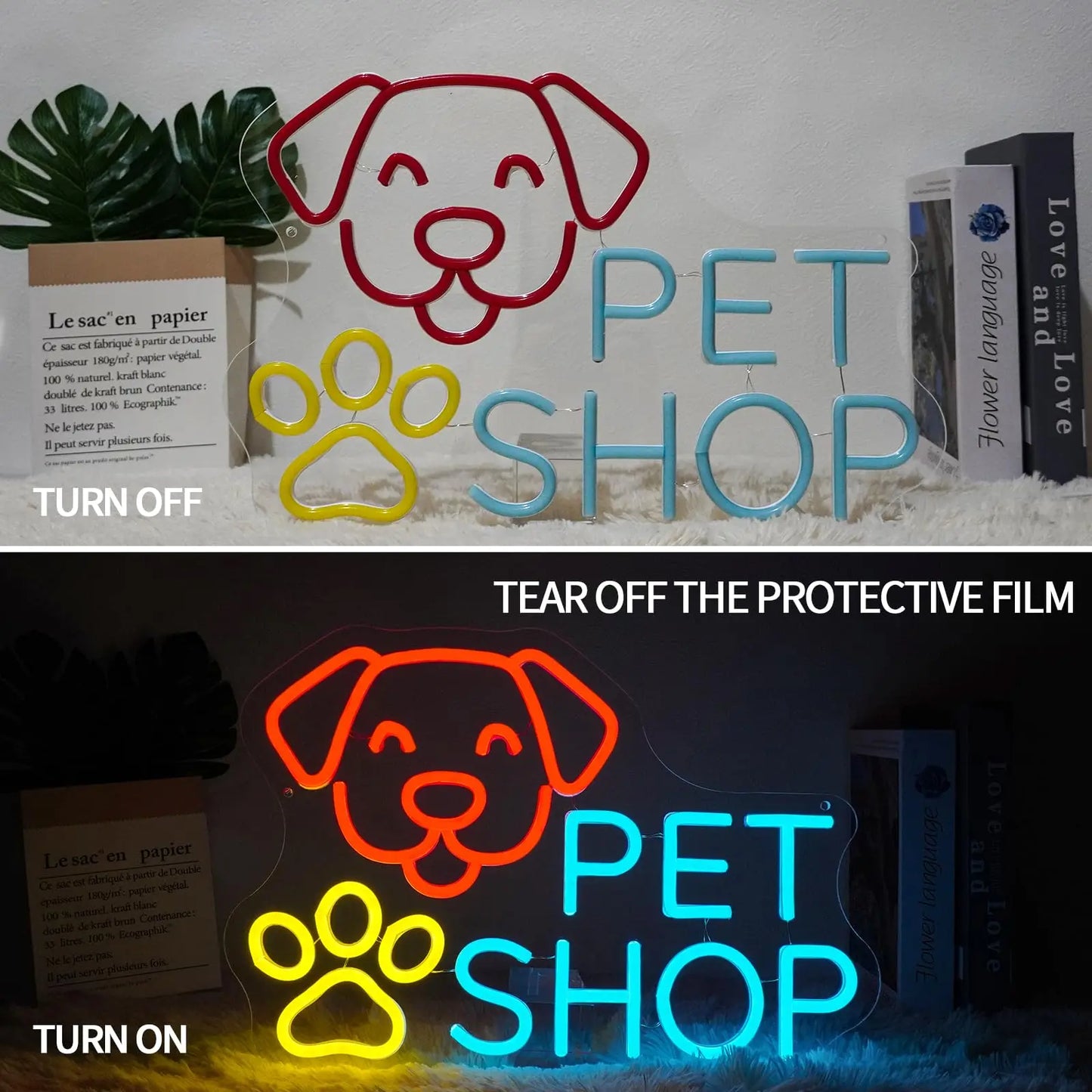 Pet Shop Neon Sign Grooming Sign for Wall Decor Pet Shop Open Business Pet Salon Doggy Daycare Dog Cat Spa Store Decor