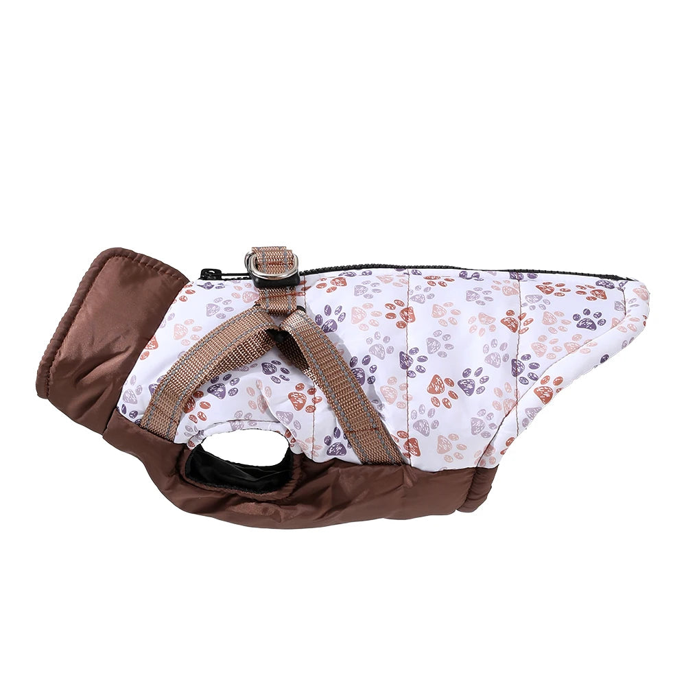 Winter Warm Pet Dog Coat For Small Medium Dogs Cat Jacket with Harness Puppy Foorprint Windproof Clothing French Bulldog Costume