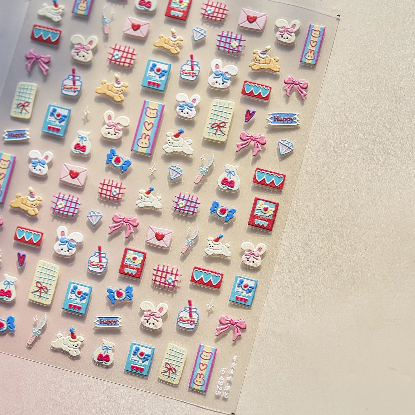 Graffiti Cat Claw Rabbit Bunny Bear Dog Flower Lovely Animal Fruit Dim Sum Candy Sunflower Adhesive 5D Nail Art Stickers Decal