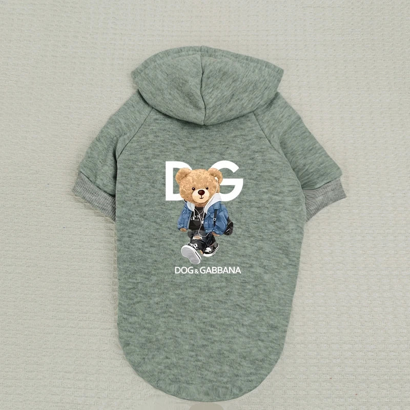 Cartoon Trendy Pet Clothes Personalized Bear Print Small Dog Sweatshirt Autumn Winter Dog Warm Hoodie
