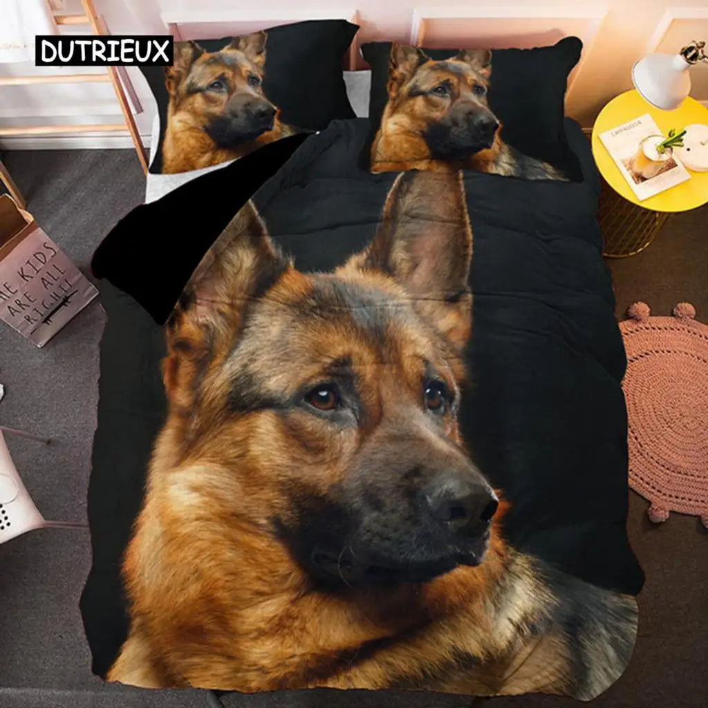 Dog Bedding Set German Shepherd Cute Pet Dog Animal Duvet Cover Sets Bed Linen for Adults Children Dog Lover Gift Bedroom Decor