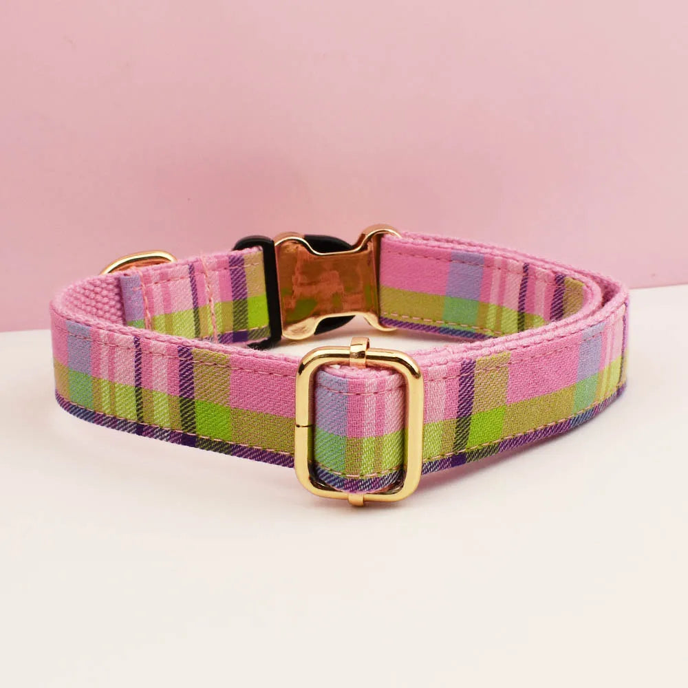 the CUSTOMCREST PLAID COLLAR - Custom Design Logo Plaid Dog Collar, High Quality Cotton Pet Accessories, Personalized, Lead Your Dog - Stand Out in Style