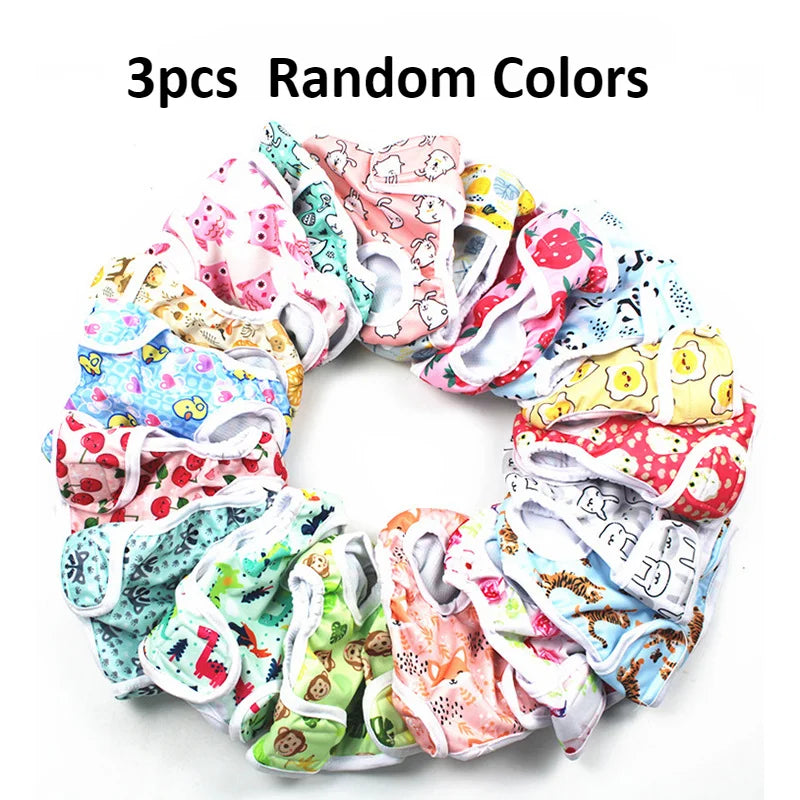 3pcs Set Washable Female Dog Physiological Pants Cute Cartoon Print Dog Diaper Underwear Dog Sanitary Panties Random Colors