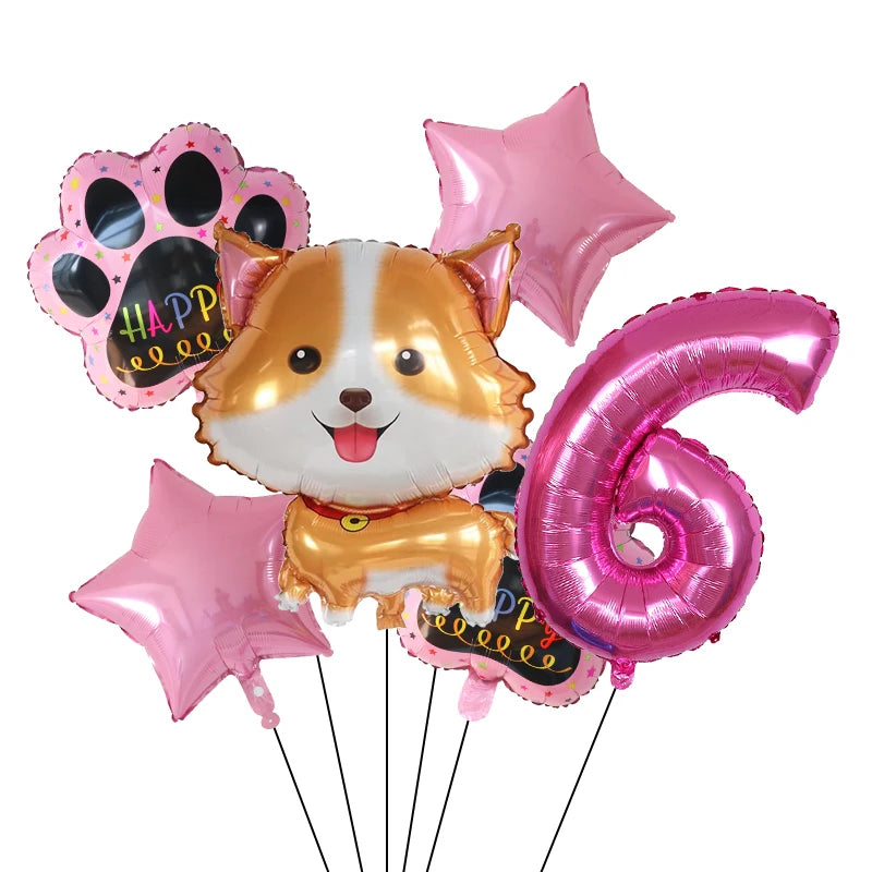 6pcs Corgi Husky Helium Balloons Pet Dog Paw Bone Cartoon Animal Ballon Birthday Party Decoration Baby Shower Globos Kids Toys