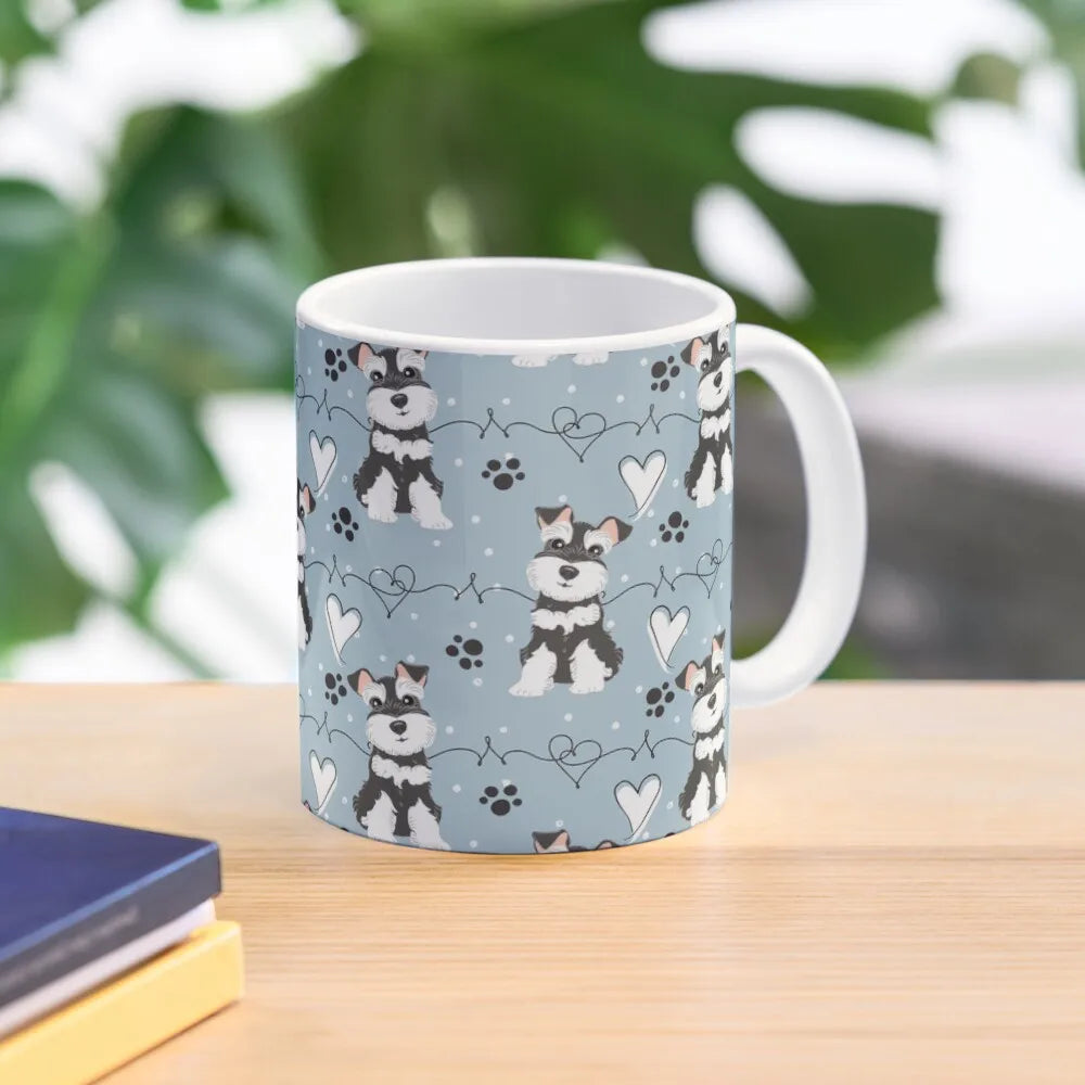 the SCHNAUZER LOVE BREW MUG - Love Black and White Miniature Schnauzer Mug, Printed Handle Round Picture Coffee Image Gifts, Simple Cup, Photo Drinkware Tea