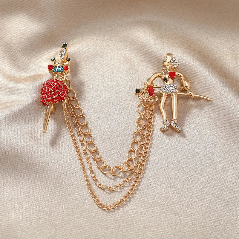 Fashion Lady Walking Dog Chain Brooch Women Suit Pin