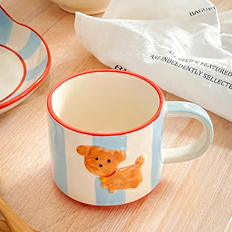 Cartoon Dog Ceramic Mug Animal Shape Kids Breakfast Milk Mugs Coffee Cup Kawaii Cups Birthday Gift Cup Tumbler