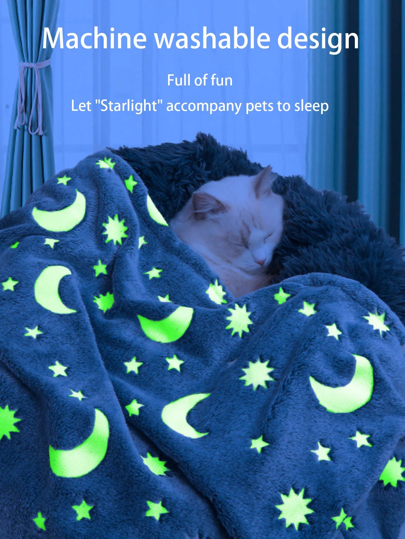 Dog Blanket Luminous,Star Moon Pattern Soft Plush Pet Comfortable Blanket Throw Blanket Glow in The Dark For small medium Pet