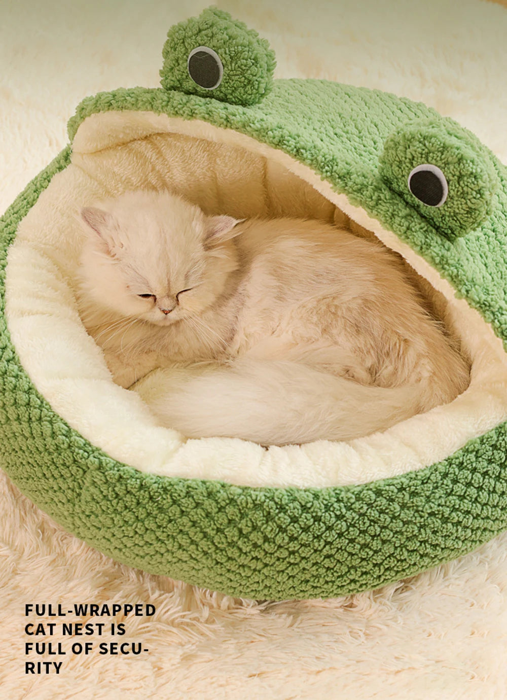 Pet Bed for Small Dogs Cats, Winter Warm Plush Round Puppy Bed Green Cartoon Frog Design Dog Nest Cat Basket