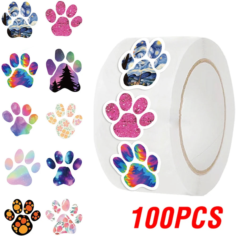 100-500pcs Creative Dog Paw Stickers Children Learning Reward Stationery Sticker Fashion Office School Decoration Seal Stickers