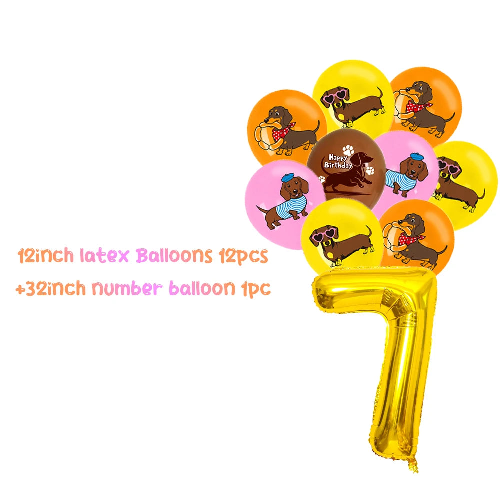 Cute Dachshund Theme Birthday Party Decorations Lovely Puppy Backdrop Cake Insert Banner Balloon Baby Shower Supplies Child Gift