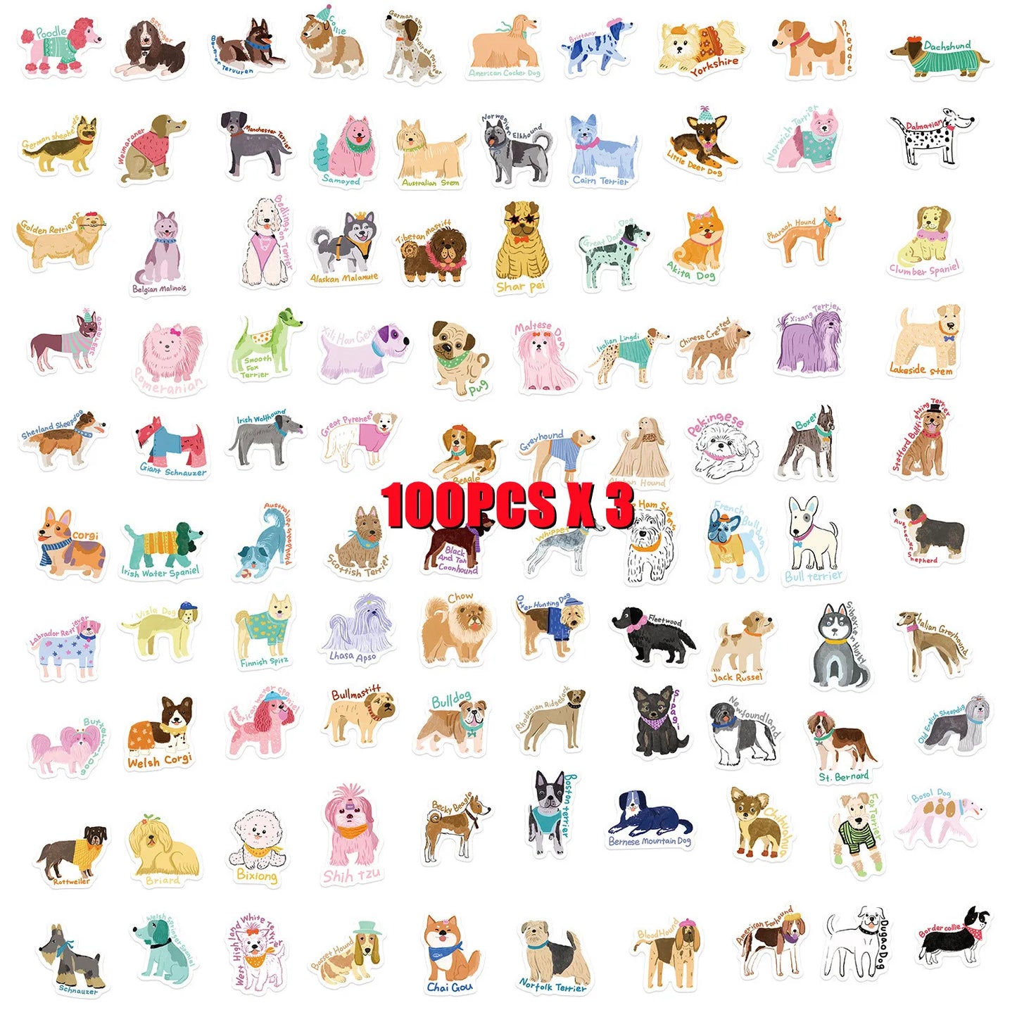 100/200/300PCS Cute Dog Series Graffiti Stickers Phone Laptop Computer Pad Decal Cup Stationery Luggage Waterproof Small Sticker