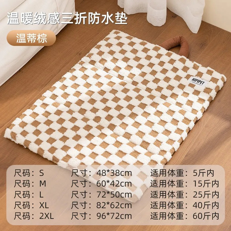 Plush & Warm Dog Cat Bed, 3-Sided Bolster Foldable Mat for Small Medium Pets, Cozy Fleece Cushion for Cold Nights