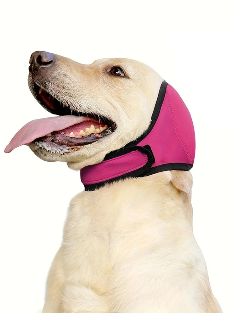 the WAVEGUARD EAR COVER - 1 Dog Swimming Ear Protector - High-Quality Non-Slip Headband Noise-Canceling Earmuffs, Suitable for Loud Environments, Beaches, Thunderstorms - Suitable for Dogs of All Sizes - Safe and Comfortable Design, Adjustable Headband