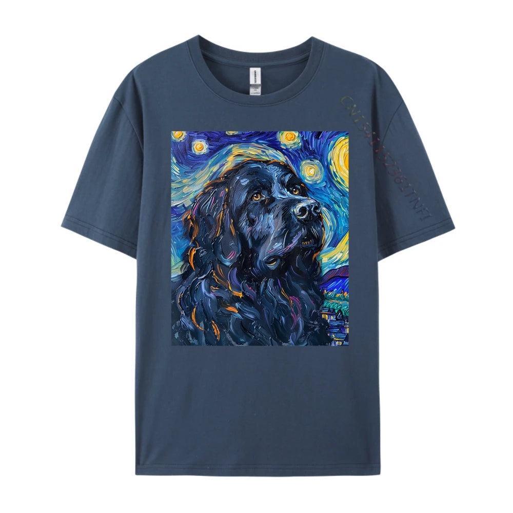 the DOG VAN GOGH - Newfoundland Dog Van Gogh Starry Night Art T-Shirts
