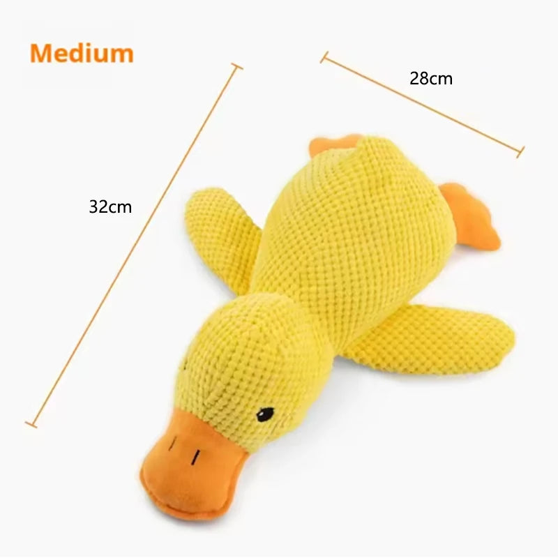 Hot dog sleeping with duck toys to relieve boredom of little yellow duck pet puppy interactive plush doll hug duck