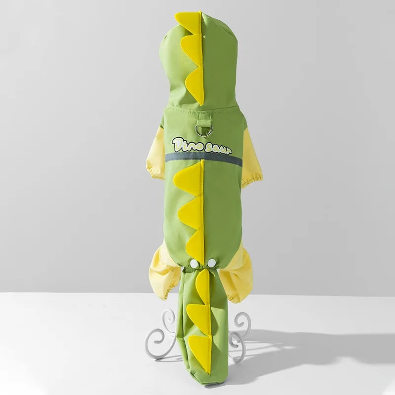 the DINO-DOG - Cute Dinosaur Raincoat Leashable Bichon Frise Four Legs Waterproof Clothes, Pet Rain Reflective Hoodie