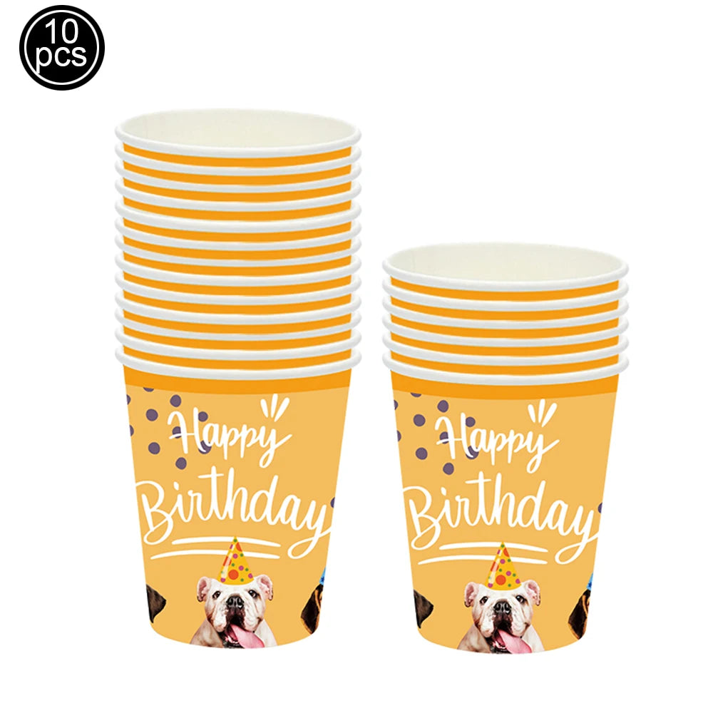 Dog Party Table Decoration Paper Plates Nakpins Banner Hangings Cake Toppers Gift Bags Stickers Kids Puppy Themed Party Supplies