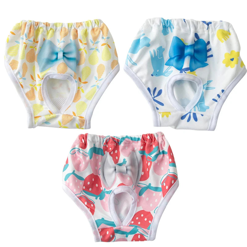 3PCs/Set Reusable Female Dog Diapers Warps Washable Dog Physiological Pants Breathable Pet Menstruation Pants for Small Dogs