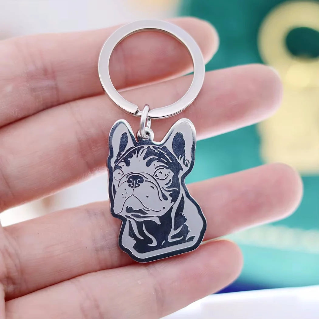 Stainless Steel Charms French Bulldog Dog Men's Trendy Punk Keychain for Women Men Jewelry Kids Gifts Key Bag Deco Accessories