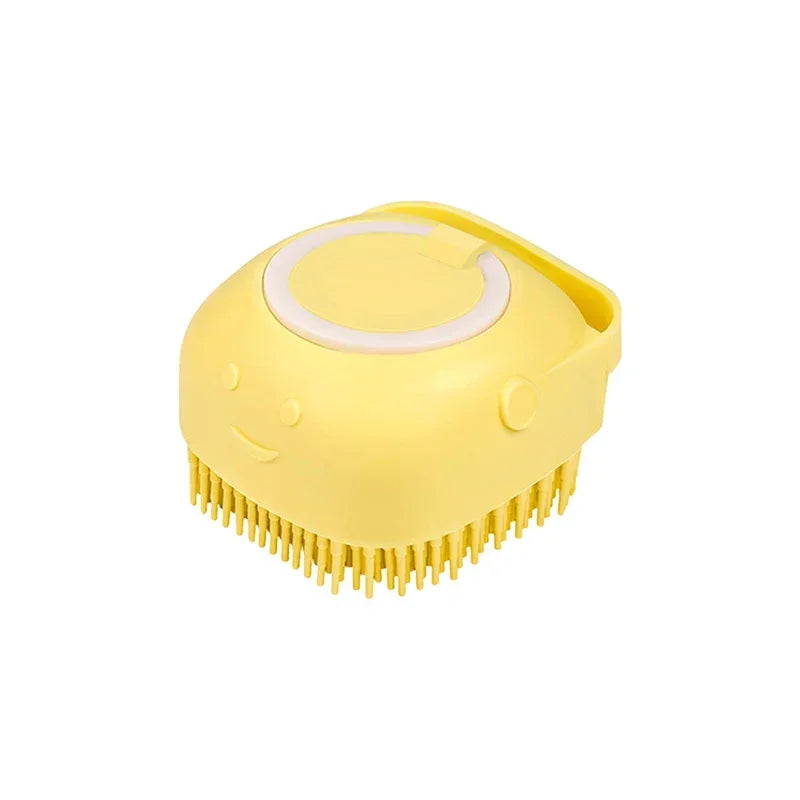 the LATHERPAW SPA BRUSH - Dog Bathing Brush Pet Massage Brush Shampoo Dispenser Soft Silicone Brush Rubber Bristle for Dogs and Cats Shower Grooming Tool