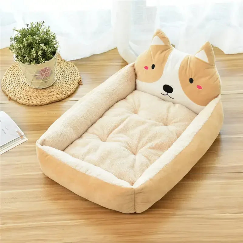 Cute Cartoon Pet Beds for Small Medium Dogs Winter Warm Puppy Cat Sofa Bed Washable Chihuahua Bulldog Kennel Mascotas Supplies