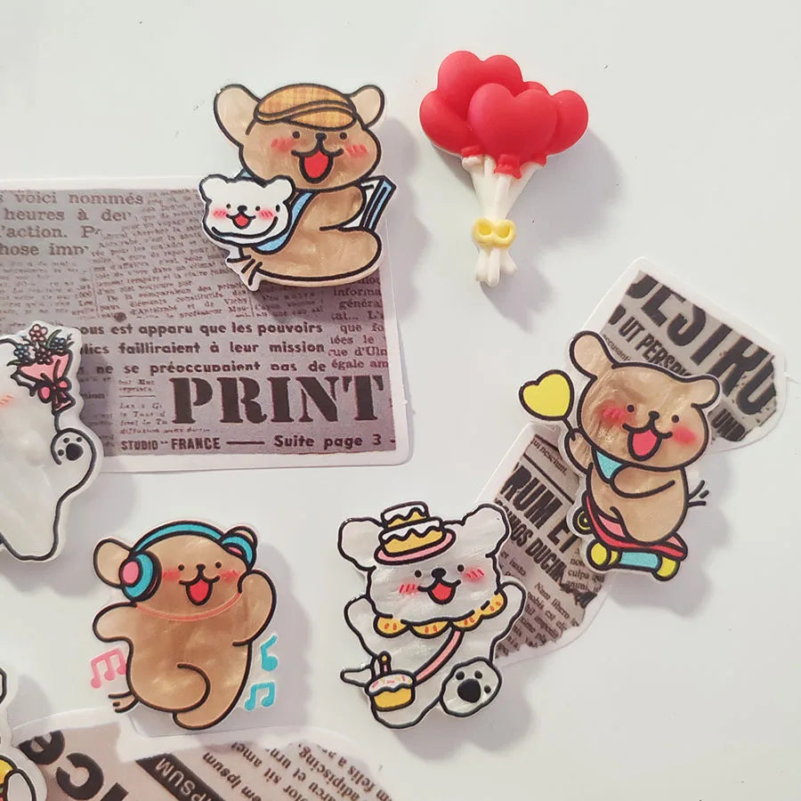 6pcs Cute Cartoon Acrylic Small Dog Refrigerator Magnets Kawaii Creative Fridge Photo Message Magnet Decorative