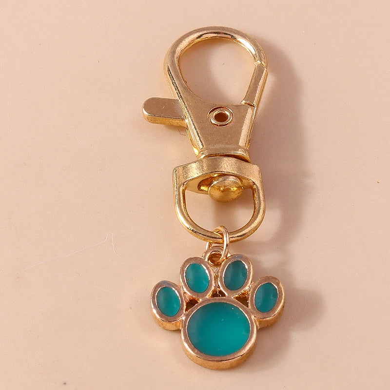 Cute Enamel Puppy Dog Cat Paw Keychain Footprint Key Ring Pendants for Women Girls Handbag Decor DIY Handmade Jewelry Gifts