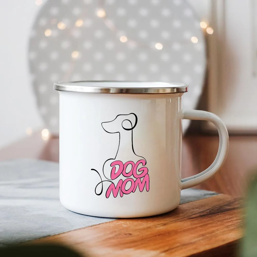 the PAWPROUD PARENT MUG - Dog Mom/Dad Print Creative Enamel Handle Mugs, Party Beer Cocoa Coffee Teacups, Couple Camping Cup, Breakfast Dessert Oat Milk Mug
