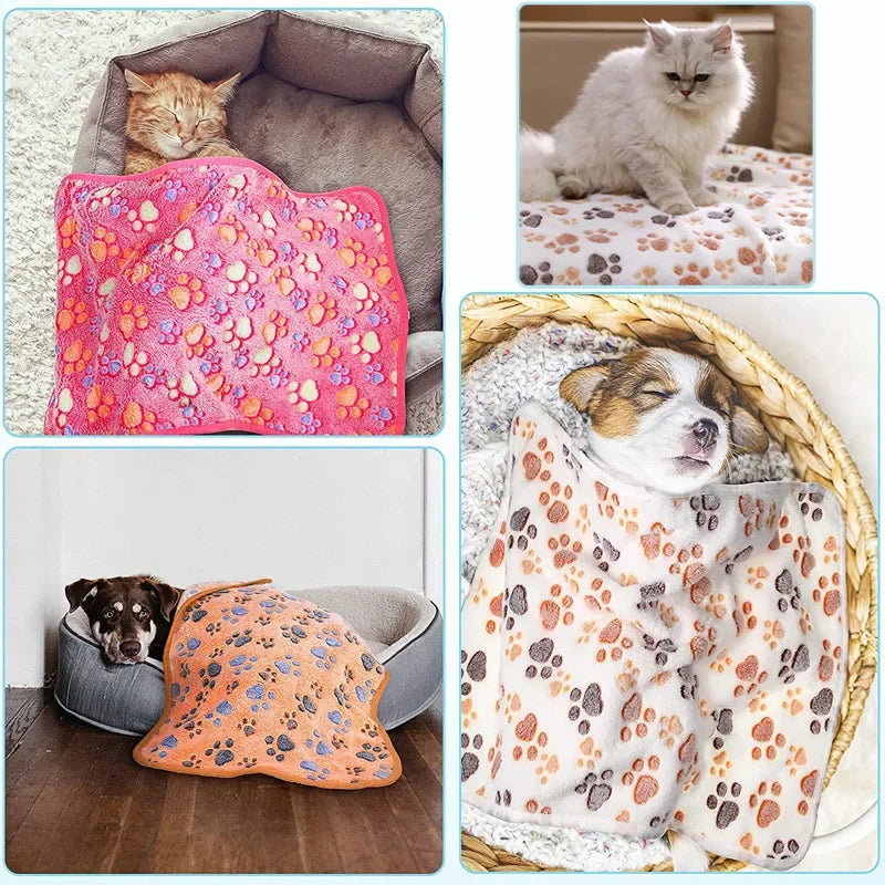 the PAWWARM PATTERN THROW - Dog/Cat Cute Pattern Fleece Sleeping Blanket, Winter Fall Dog Coral Soft Fluffy Bed Sheet Mat, Pet Warm Comfortable Blanket Cover