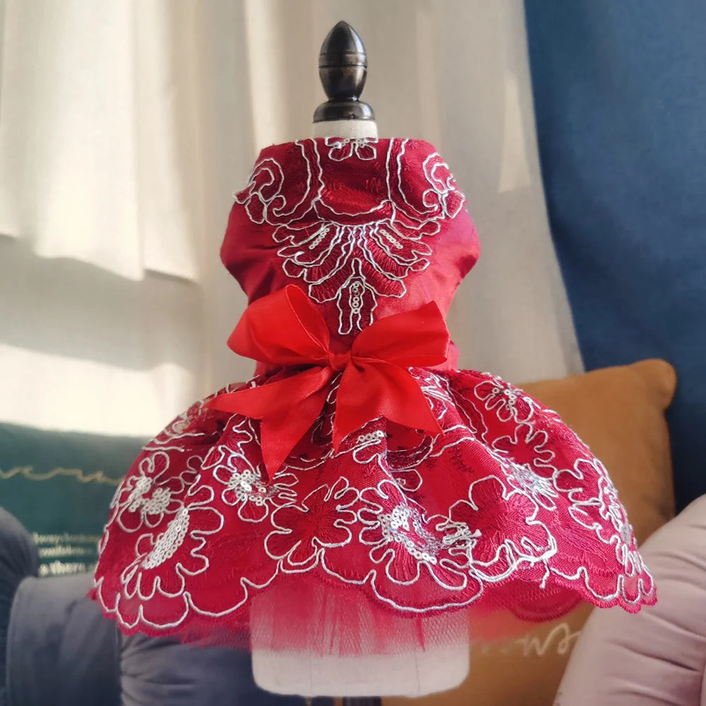 Dog Lace Wedding Dress Princess Dresses for Small Dogs Puppy Tutu Skirt Pet Birthday Party Costume Supplies for Spring Summer