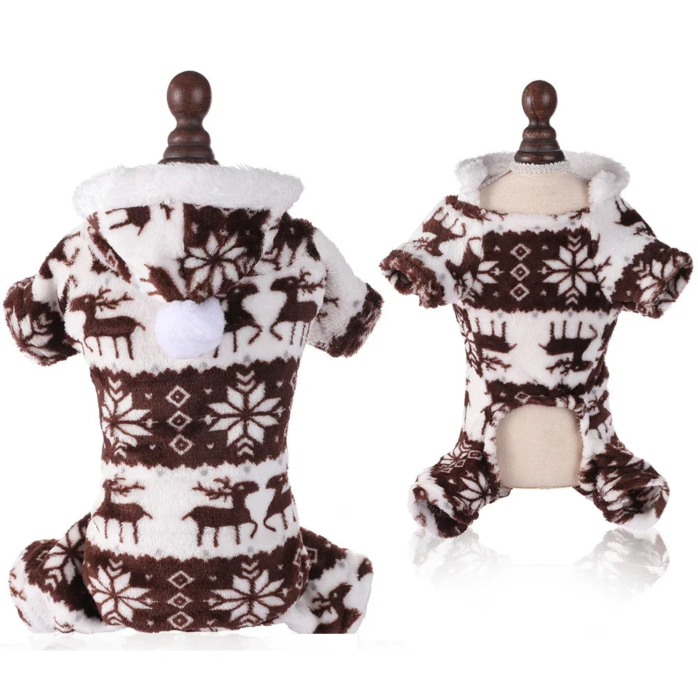 S-4XL Dog Pajamas for Small Medium Dogs Elk Printed Puppy Jumpsuit Winter Warm Pet Christmas Clothing Coral Velvet Sleepwear