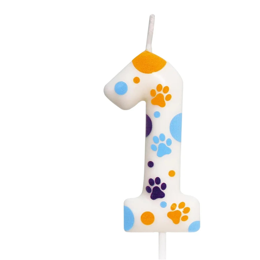 Blue Dog Paw Themed Birthday Candles, Number 2 Paw Print Birthday Party Supplies, 2.76 inch Paw Cake Topper Decorations, Birthda