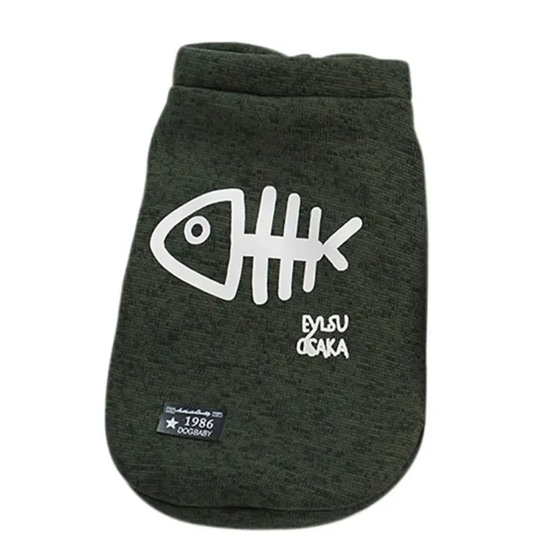 the BONEBUDDY WARMWEAR - Cute Fleece Pet Clothes, Fish Bone Pattern Warm Dog Hoodie/Sweater, Autumn/Winter Dog Vest, Button Dogs Short Sleeve Jacket Vest