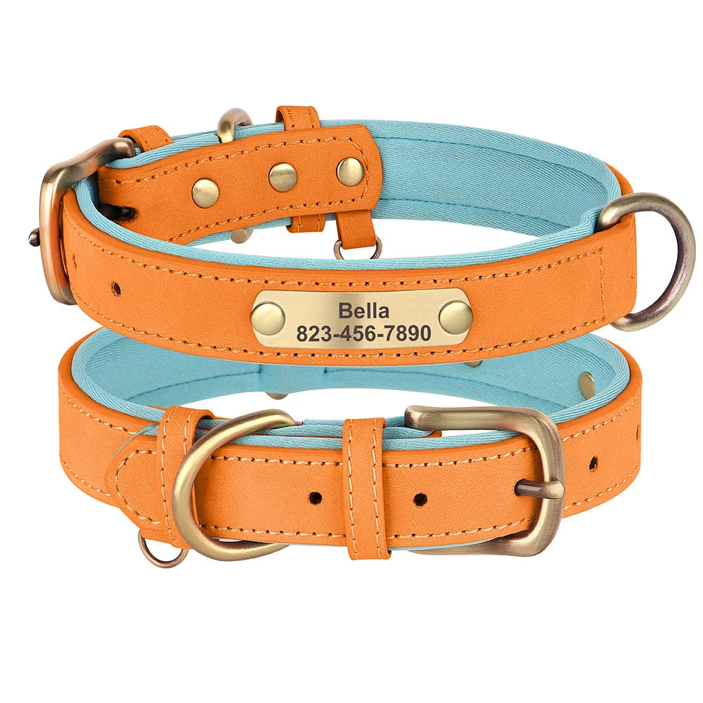 the ENGRAVEPAWS ID COLLAR - Personalized PU Leather Dog Collar, Free Engraved Dog ID Collars, Nameplate Soft Padded for Small/Medium/Large Dogs, Adjustable
