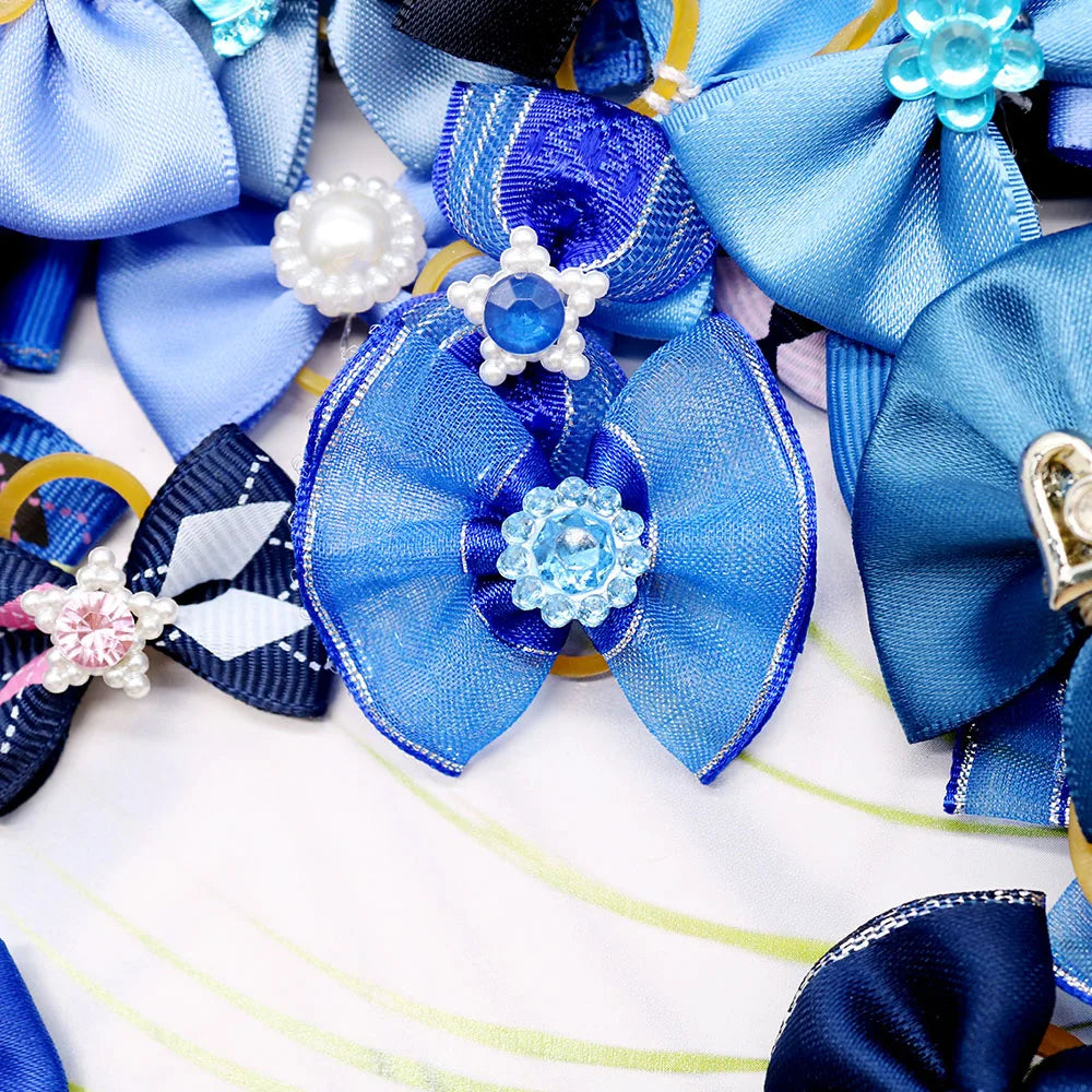 10/20PCS Blue Style Puppy Bows With Rubber Bands Handmade Dog Bows Cat Bowknots Pet Hair Accessories For Small Dogs