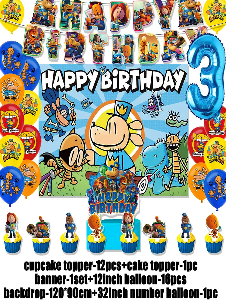 Cartoon DOGS MAN Theme Birthday Party Supplies Decoration Best Friend Balloon Banner Backdrop Cupcake Topper for Kids Child Gift