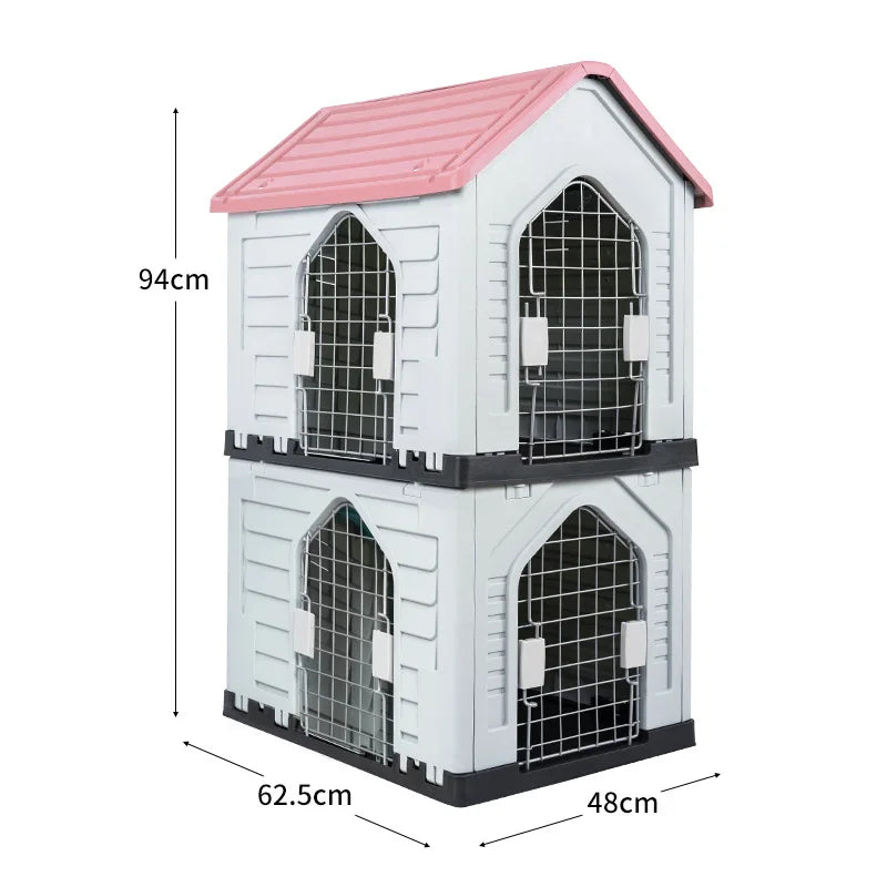 the DOUBLE DECKER DOGHOUSE - Dog Villa with Two Floors, Outdoor Doghouse, Dogs Cage Suitable All Seasons in Summer Rainproof, Outdoor Waterproofing Cat/Dog House